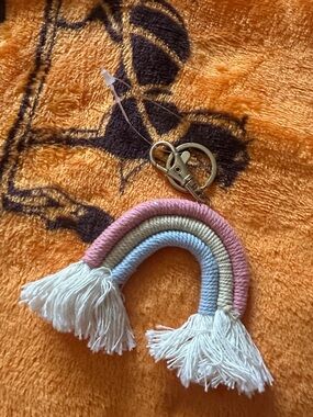 Handmade Rainbow Macrame Keychain - Pink, Beige, Blue, White